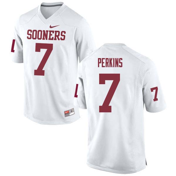 Men #7 Ronnie Perkins Oklahoma Sooners College Football Jerseys Sale-White - Click Image to Close